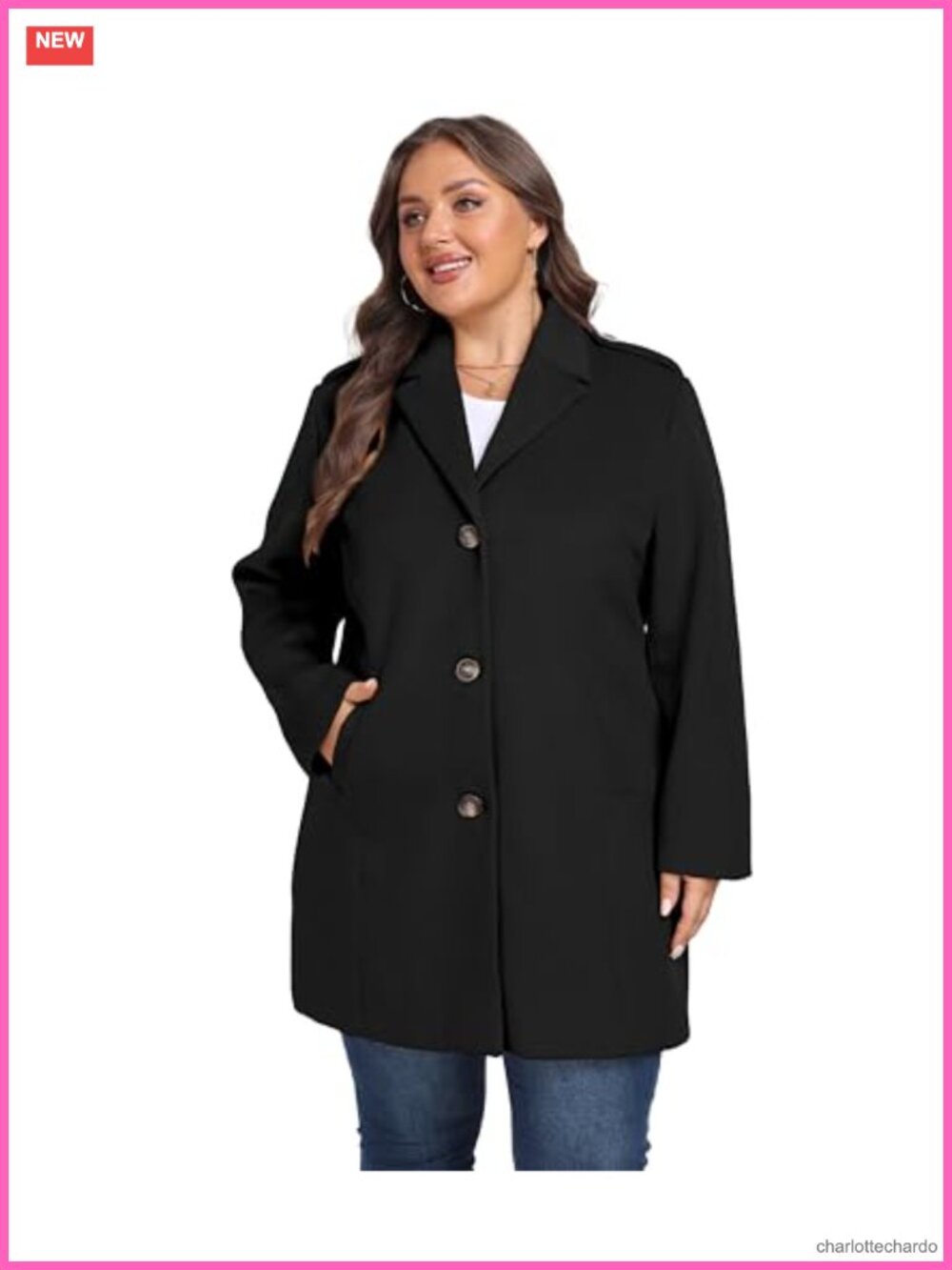 Plus Size Wool Peacoat Single-Breasted Winter Coat Notch Lapel